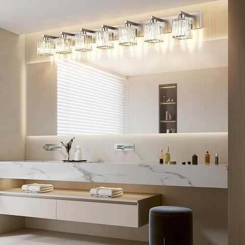 Aipsun Brushed Nickel Bathroom Light Fixtures Crystal Vanity Lighting Fixture - Image 2