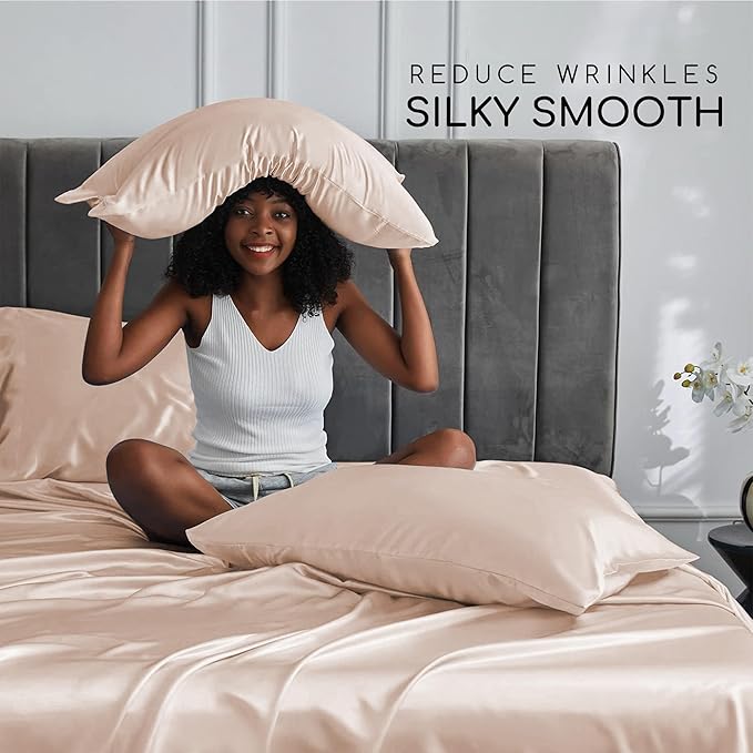 MR&HM Satin Bed Sheets, Full Size Sheets Set - Image 4