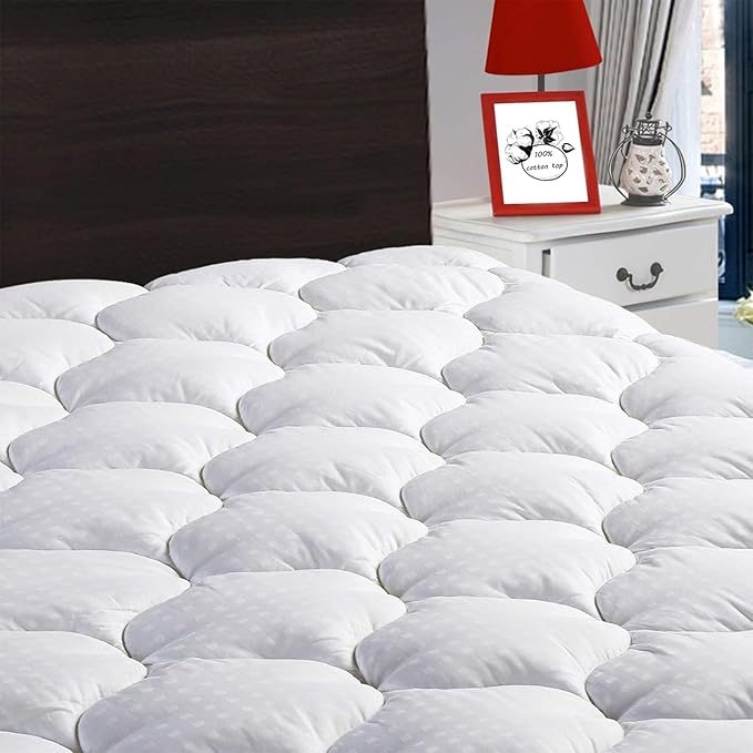 LEISURE TOWN Cotton Full Mattress Pad Fitted Quilted Mattress Cover Pillow Top by LEISURETOWN