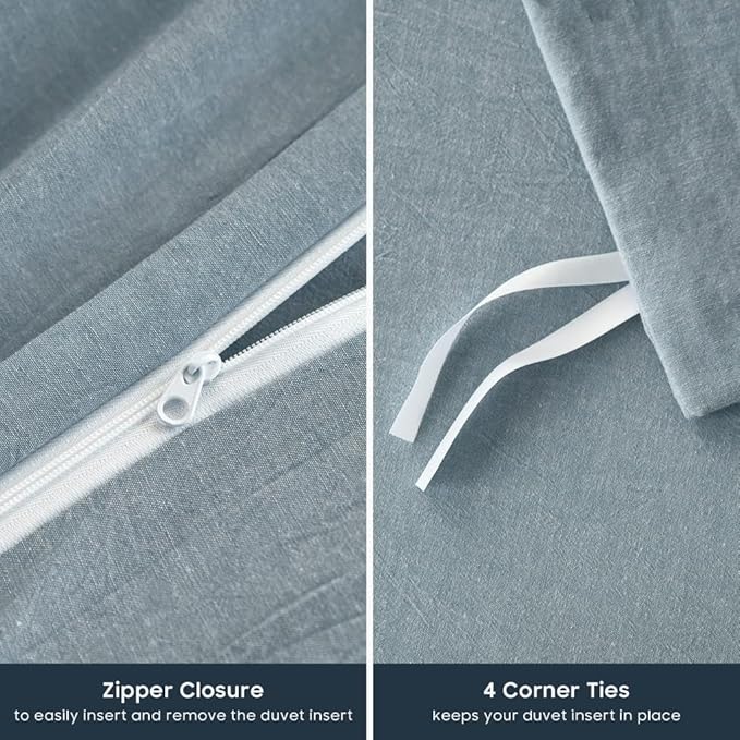 Wake In Cloud - Cotton Duvet Cover Set, Queen Size, Light Denim Blue, 100% - Image 7