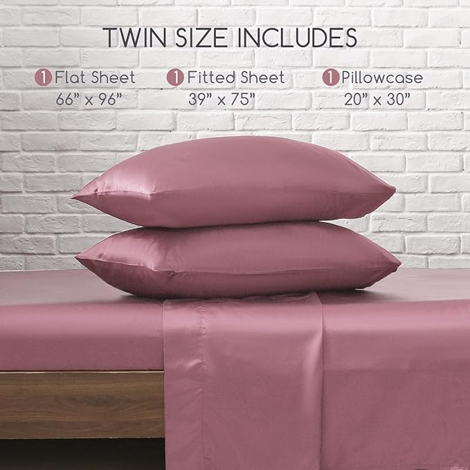 MR&HM Satin Bed Sheets, Twin Size Sheets Set - Image 7