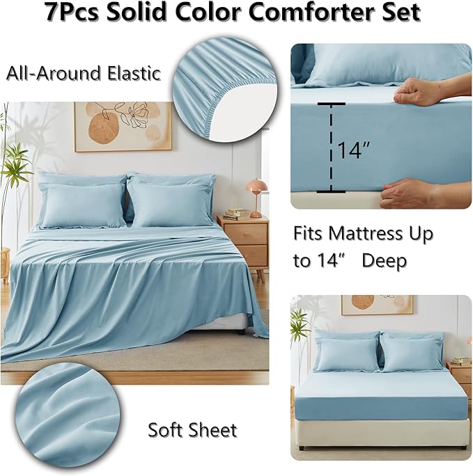 CozyLux Full Size Comforter Sets Light Blue, 7 Pieces Bed in a Bag Full - Image 6