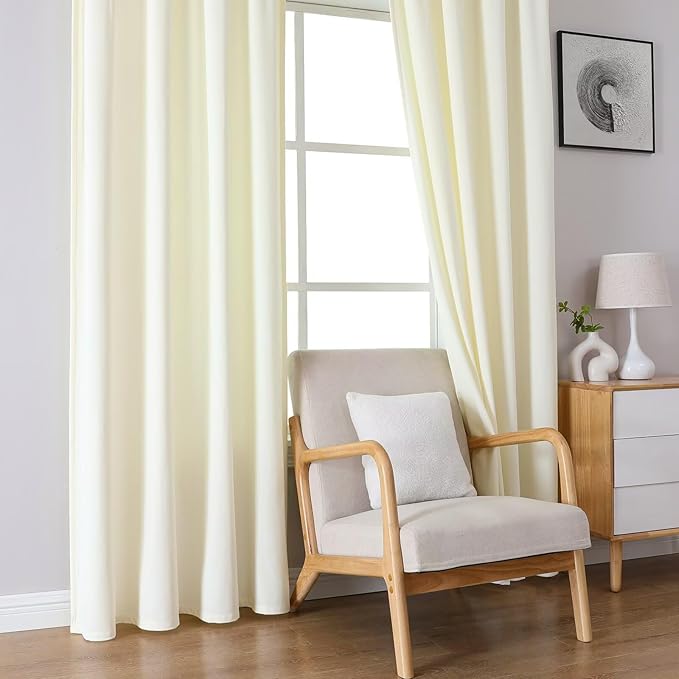 Joydeco Ivory Velvet Curtains 84 inch Length 2 Panels, Luxury Blackout Rod - Image 6