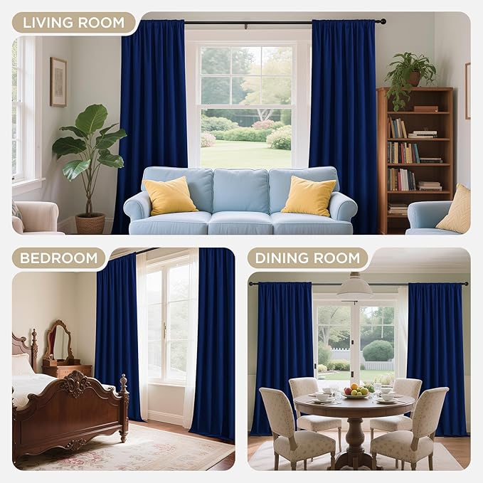 Joydeco Royal Blue 100% Blackout Curtains 84 Inch 2 Panels, Luxury Thermal - Image 8