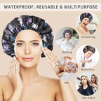 Shower Cap for Women, Double Layers Shower Caps Reusable Waterproof, Bathing - Image 3