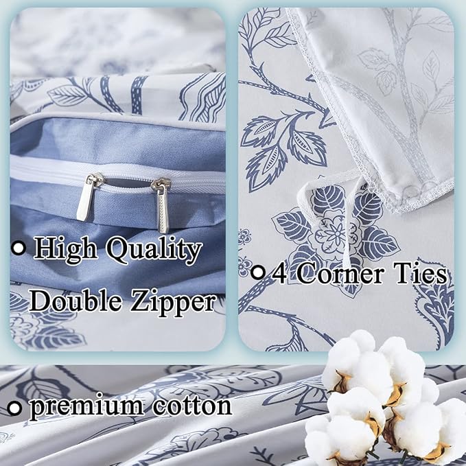 FADFAY Duvet Cover Set Queen Floral Bedding Percale Cotton 600 TC Classical - Image 3