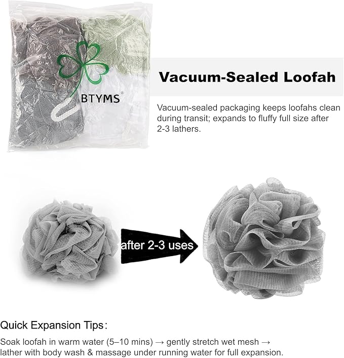 BTYMS 4 Pieces Loofah Bath Sponge 75g/pc Bath Puffs Shower Scrunchies Large - Image 5