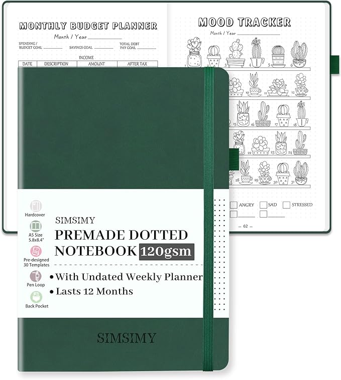 Dotted Journal Notebook with Premade Bullet Templates, Pre-made Dot Grid by SIMSIMY