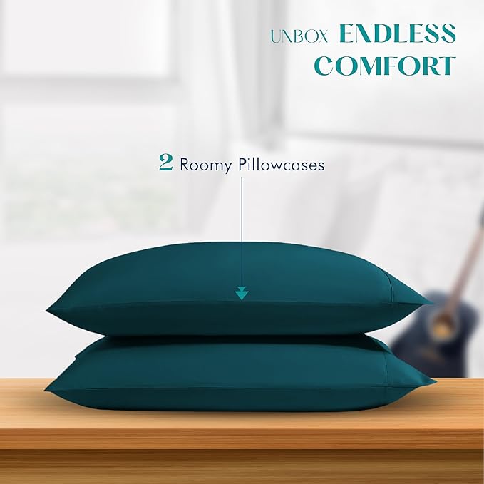 XOOX Linen 100% Egyptian Cotton Queen Pillow Cases Set of 2 - Image 3
