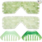 Hercicy 4 Pcs Jade Eye Mask and Hair Comb Set Green Jade Stone Eye Mask White by Hercicy