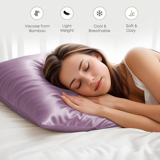 LINENWALAS 100% Rayon Derived from Bamboo Silk Pillow Cases Set of 2, Soft - Image 5