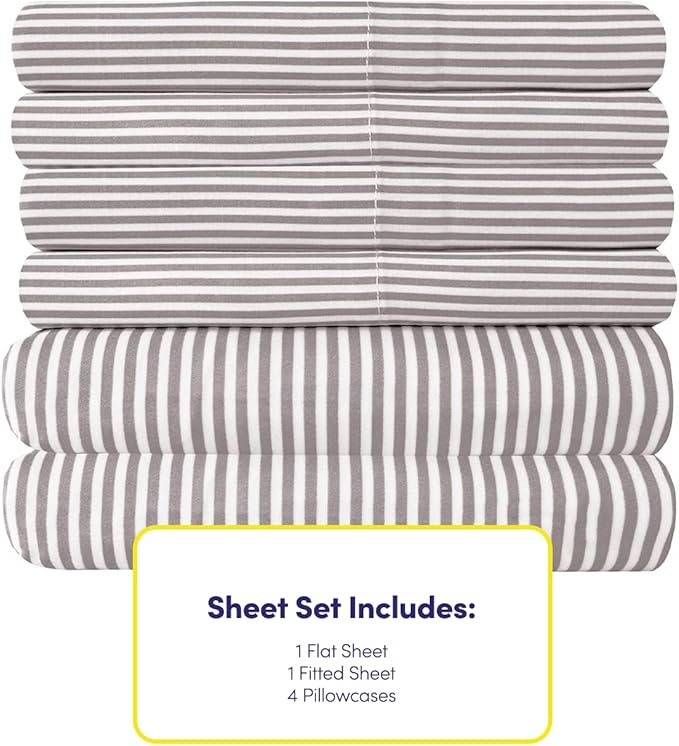 Queen Sheets Stripe Grey - Image 4
