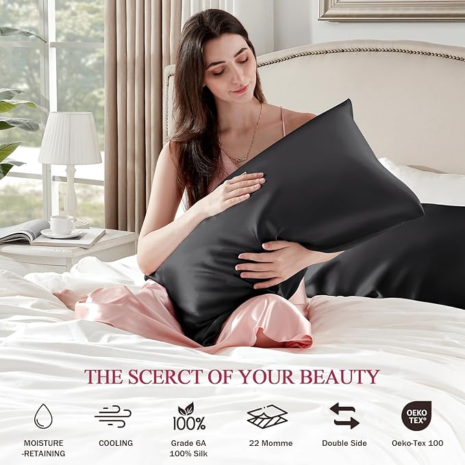 100% Silk Pillow Cases 2 Pack Standard Size Mulberry Silk Pillowcase Set of 2 - Image 5