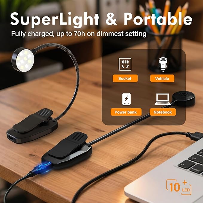 2 Pack 10 LED Rechargeable Book Light - Image 5