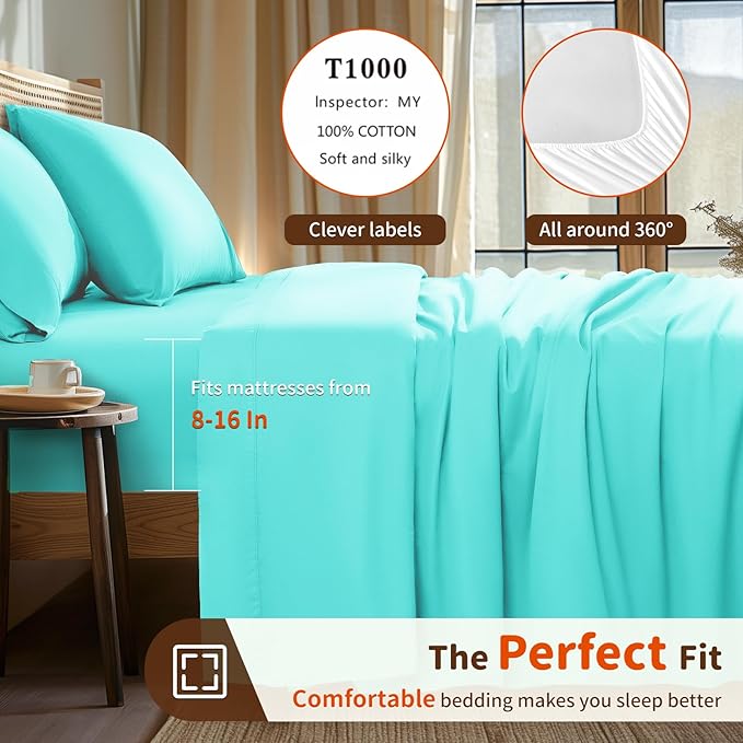 LBRO2M 1000 Thread Count 100% Egyptian Cotton Sheets Set Twin, 3 Piece Sets Bed - Image 2