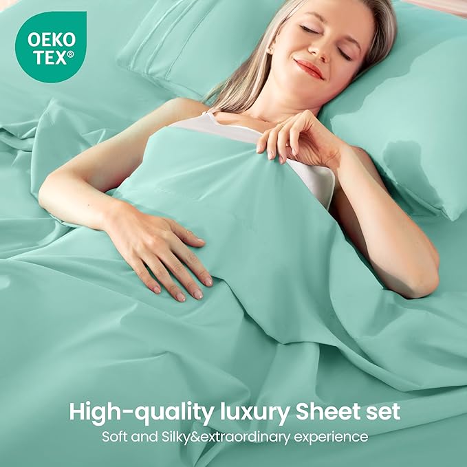 ROSE&RISY Light Green Twin Sheet Set, 3 Pieces Soft Bedding Sheet Set, - Image 2