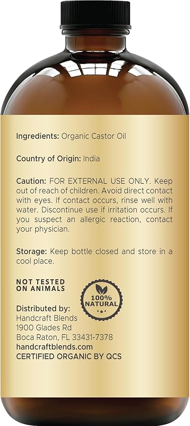 Handcraft Blends Cold-Pressed Organic Castor Oil 16 Fl Oz | Glass Bottle | 100% - Image 3