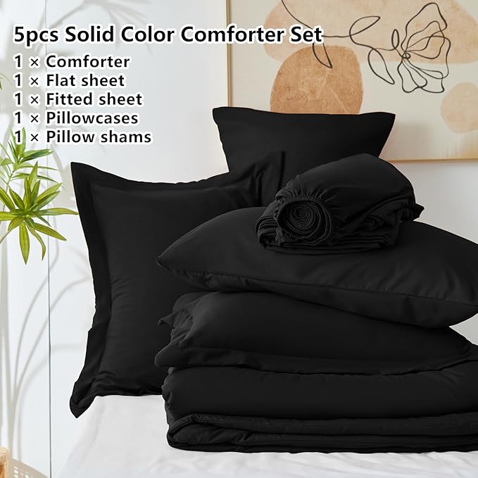 CozyLux Twin Comforter Set Black, 5 Pieces Bed in a Bag Twin Comforter Set - Image 6