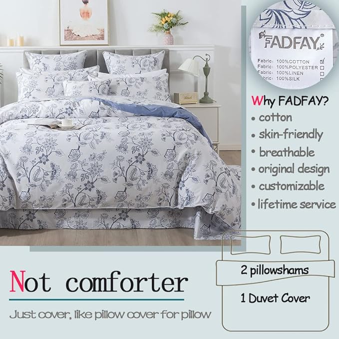 FADFAY Duvet Cover Set King/Cal King Floral Bedding Percale Cotton 600 TC - Image 2