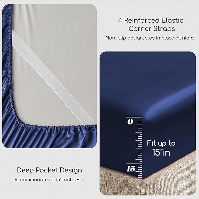 MR&HM Satin Bed Sheets, King Size Sheets Set - Image 5