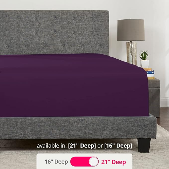 Twin Deep Pocket Fitted Sheet 21' Twin Size Perfectly Fits 17'23' Mattresses & - Image 3