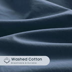 Wake In Cloud - Cotton Duvet Cover Set, Twin Size, Dark Navy Blue, 100% Washed - Image 6