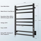 8-Bar Electric Heated Towel Warmer, Fast Heating - Image 6