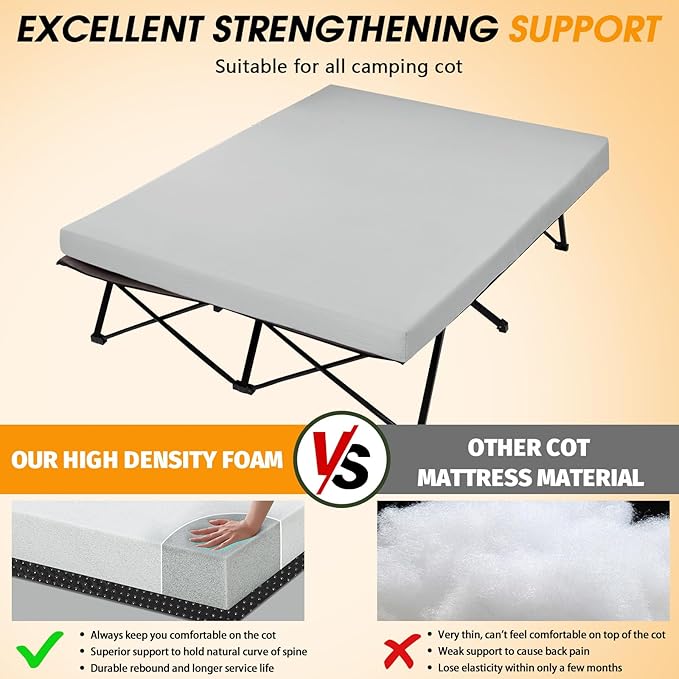 CYMULA Camping Cot Mattress 2in Memory Foam Sleeping Pad, Soft Warm Non-Slip - Image 2