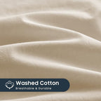Wake In Cloud - Cotton Duvet Cover Set, Queen Size, Khaki Linen Color, 100% - Image 7