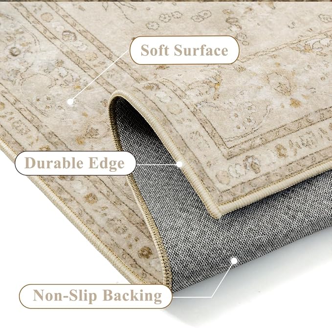 Brown 8x10 Area Rug Washable Vintage Carpet - Image 3