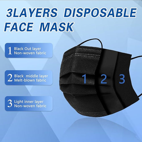 100Pcs Black Disposable Face Mask, 3 Ply Black Face Masks - Image 2