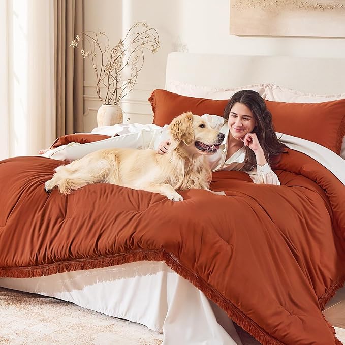 Andency Oversized King Size Comforter Set Terracotta 128x120, 3 Pieces Boho - Image 3