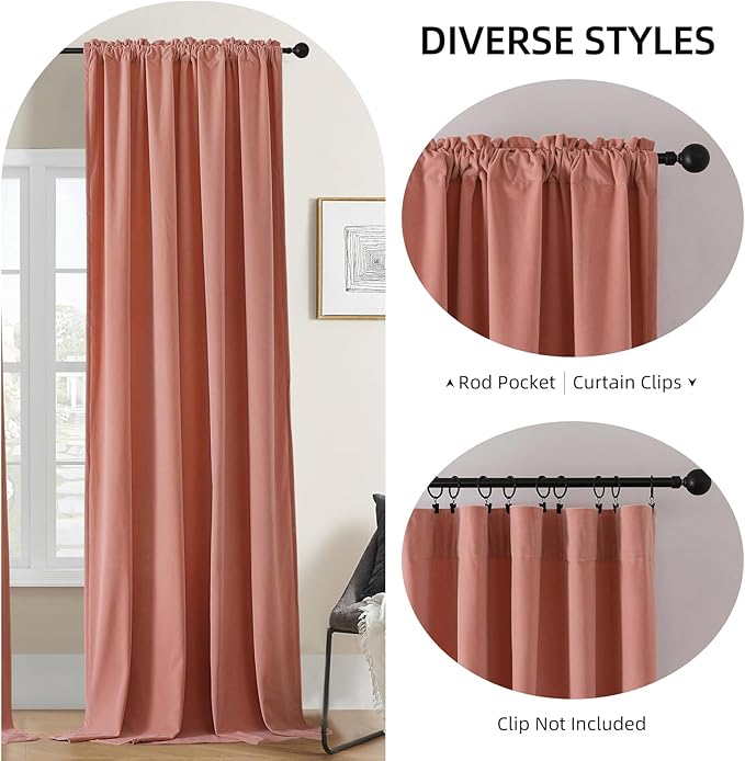 Joydeco Pink Velvet Curtains 108 inch Length 2 Panels, Luxury Blackout Rod - Image 2