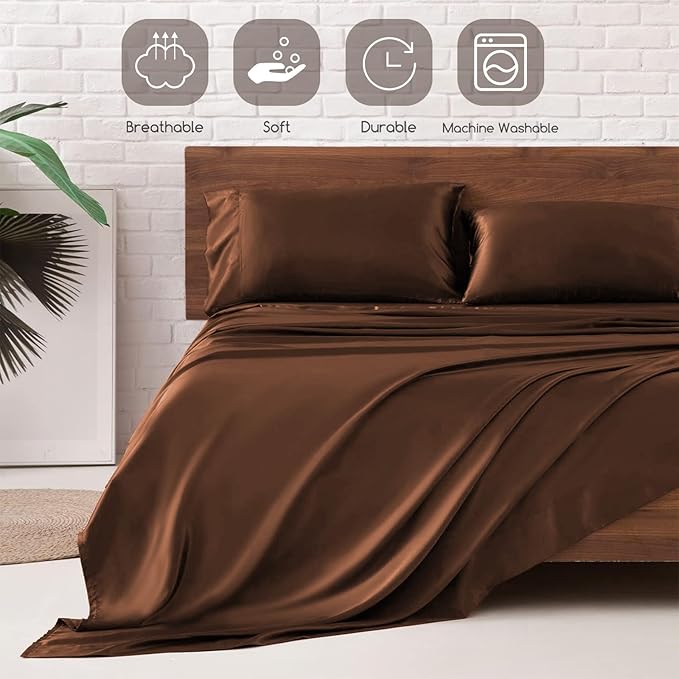 MR&HM Satin Bed Sheets, Queen Size Sheets Set - Image 5