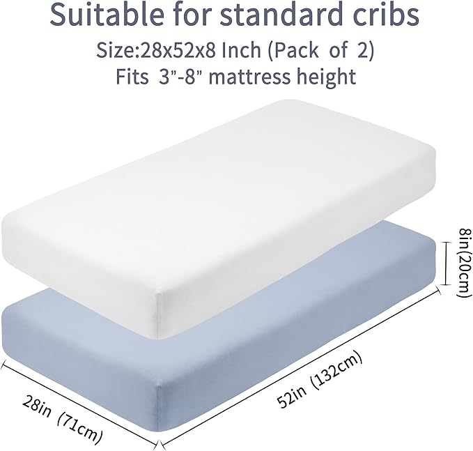 GUNTAIL Crib Sheets for Boys Girls, 100% Cotton Fitted Crib Sheet 2 Pack for - Image 4