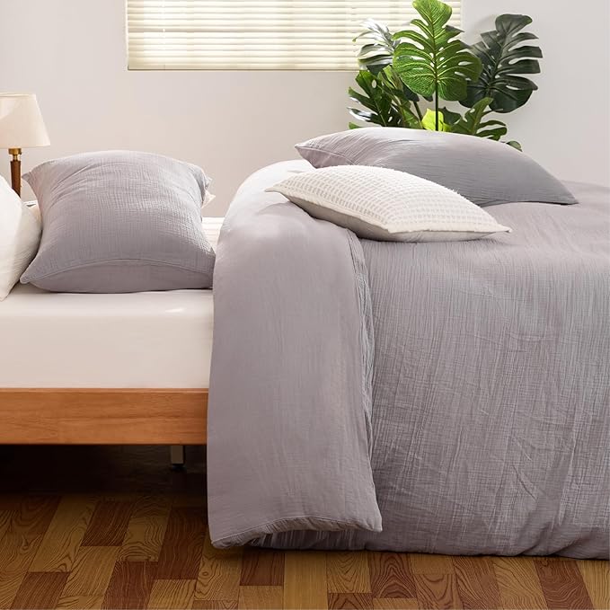 Gray Duvet Cover Queen Size, 100% Sandwashed Cotton Soft Queen Duvet Cover Set - Image 8