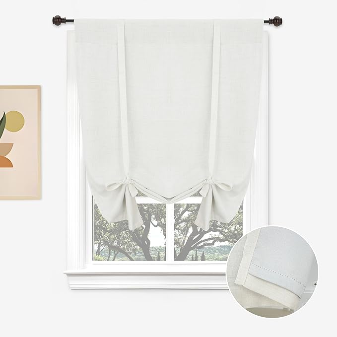 DriftAway Double Layer Linen Blackout Tie Up Curtains Thermal Insulated Fully by DriftAway