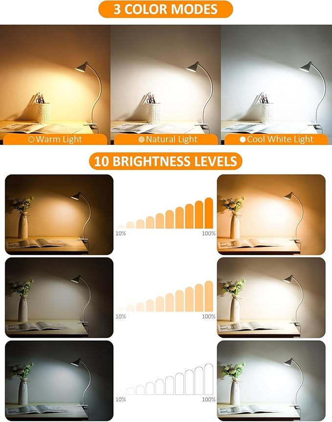 Clip on Light USB Reading Light, Eye Care Dimmable Reading Lamp Flexible Goose - Image 2