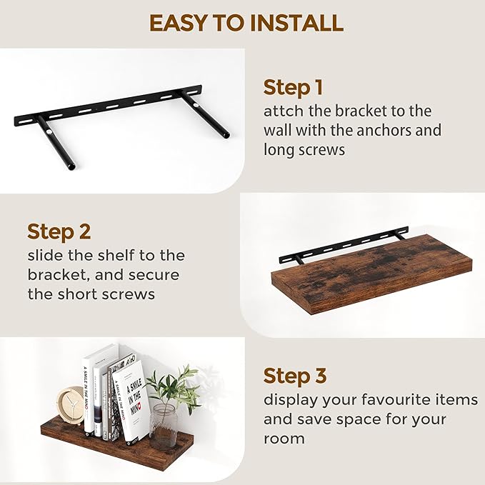 32 Inch Floating Shelves, Wall-Mounted Bathroom Shelves Set of 2, 9.3 Inch Deep - Image 7