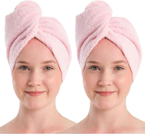 100% Turkish Cotton Hair Towel Wrap 2 Pack – Oeko-TEX Certified Quick Dry Turban by Seritaine