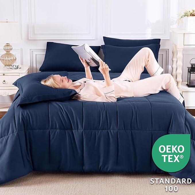 CozyLux Queen Comforter Set Navy Blue - Image 3