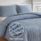 WARMDERN Blue Boho Duvet Cover Set Full Size, Striped Textured Duvet Cover - Image 2