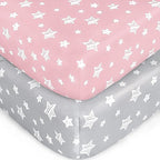 Crib Sheets for Girls 2 Pack, Fitted Crib Sheet for Standard Size Crib and by Moonsea