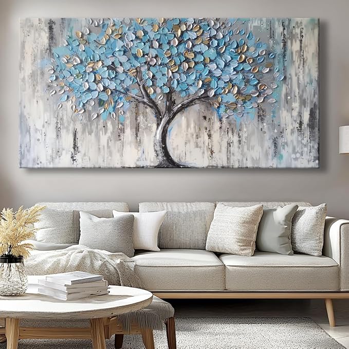 Huaaliunn Blue Tree Canvas Wall Art - Image 5