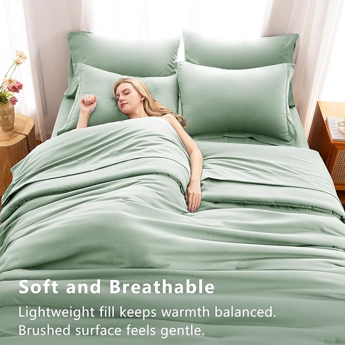 CozyLux Twin XL Comforter Set Sage Green, 5 Pieces Bed in a Bag Twin Extra Long - Image 5