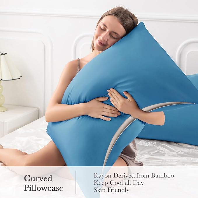 Curved Pillow Case King Size, Side Sleeper Pillow Cases Cover Cooling Rayon - Image 4