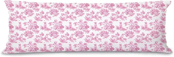 Pink Chinoiserie Golden Retriever Dog 20x54 Body Pillow Cover by Unknown