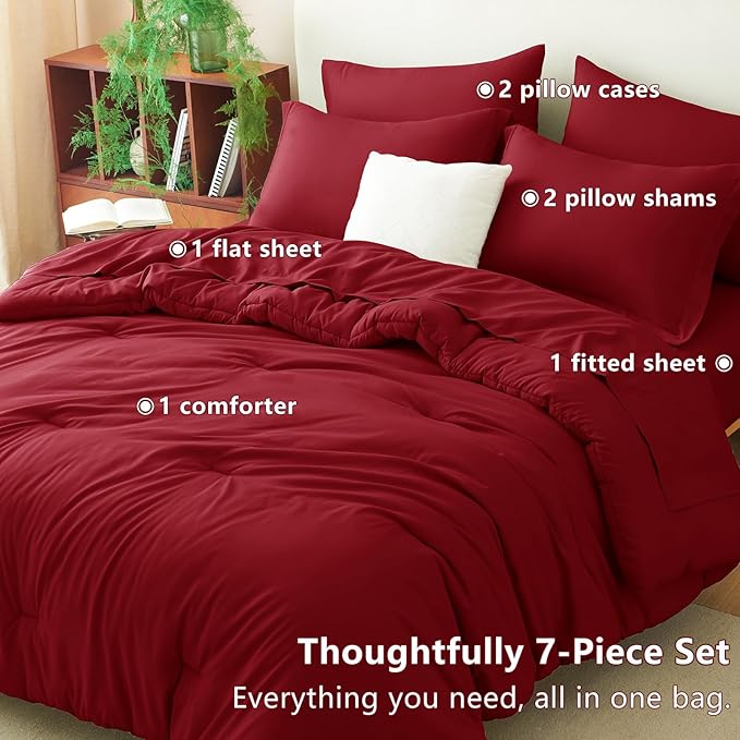 CozyLux Full Size Comforter Sets Dark Red, 7 Pieces Bed in a Bag Full Comforter - Image 6