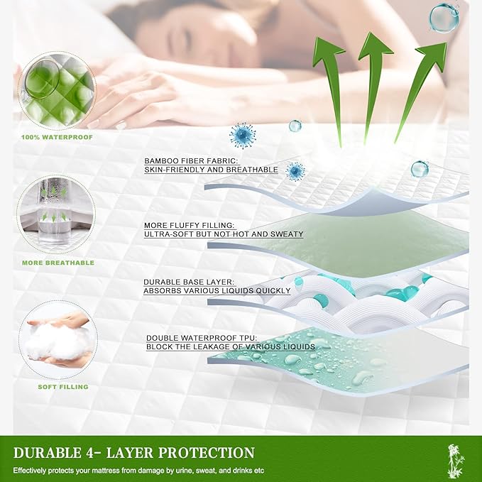 UNILIBRA California King Mattress Pad Waterproof Rayon Made from Bamboo - Image 2