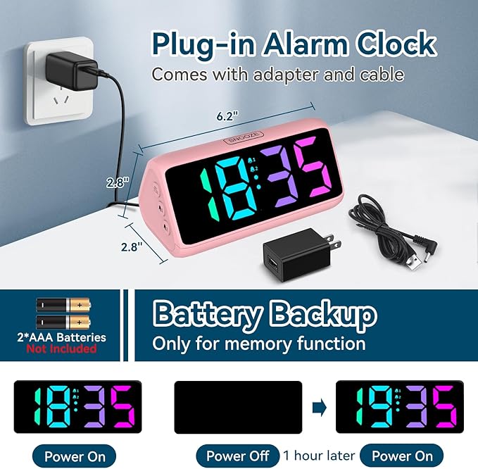 Netzu Loud Alarm Clock for Heavy Sleepers, RGB Alarm Clocks for Bedrooms - Image 6